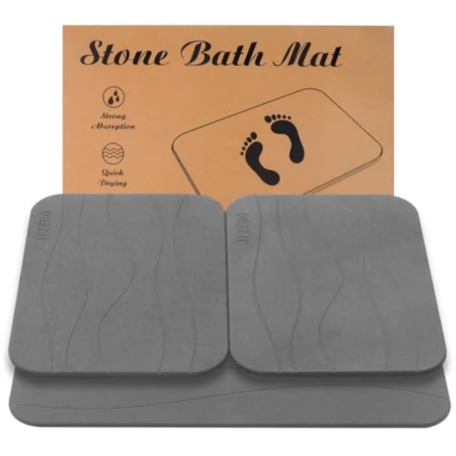 

Stone Bath Mat Set of 3 Diatomaceous Earth Shower Mat Non-Slip Super Absorbent Quick Drying Bath Mat for Bathroom Floor Grey