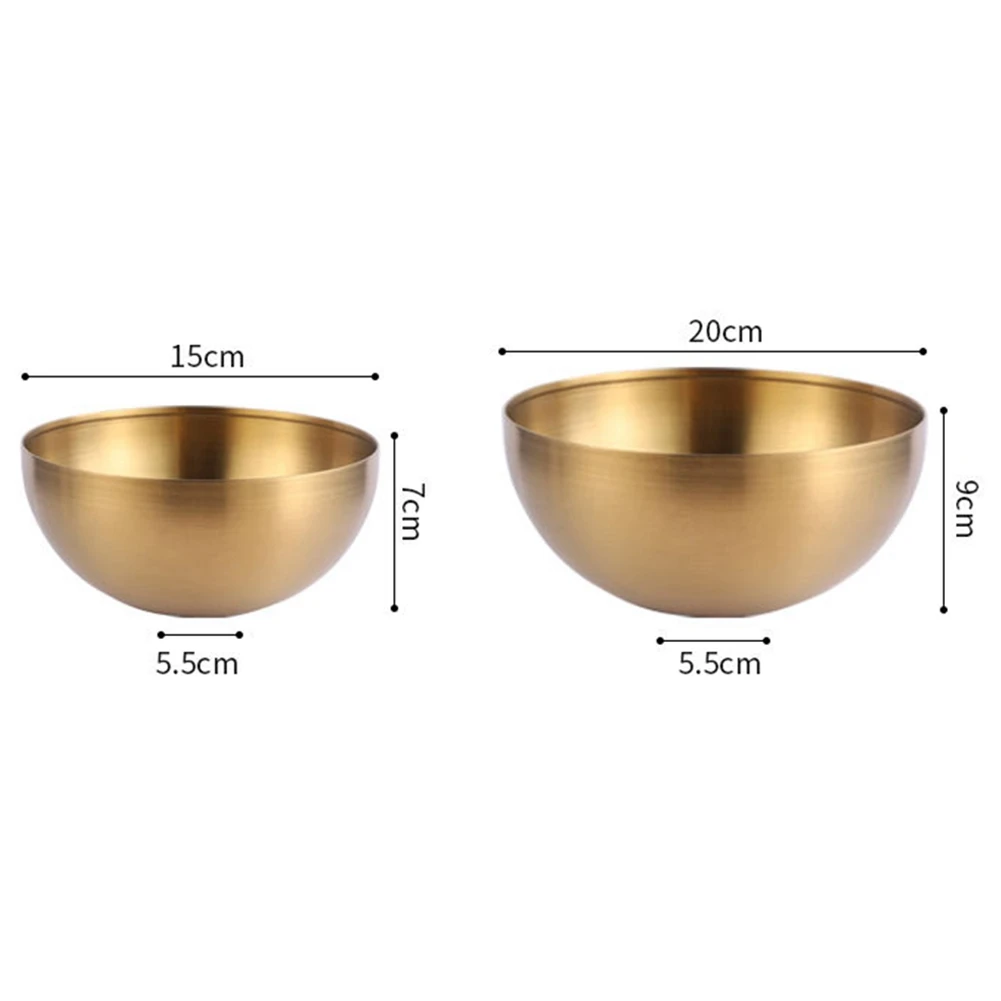 Large Capacity Stainless Steel Salad Bowls Korean Soup Rice Noodle Ramen Bowl Kitchen Food Container Gold 15X7CM