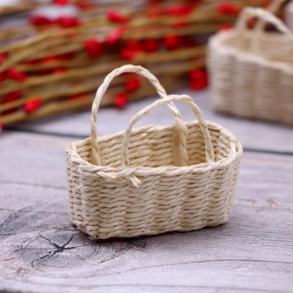 2 Pcs House Flower Basket Storage Miniature Decors Decorations Bamboo Model Ornament Small Adorn Micro Scene