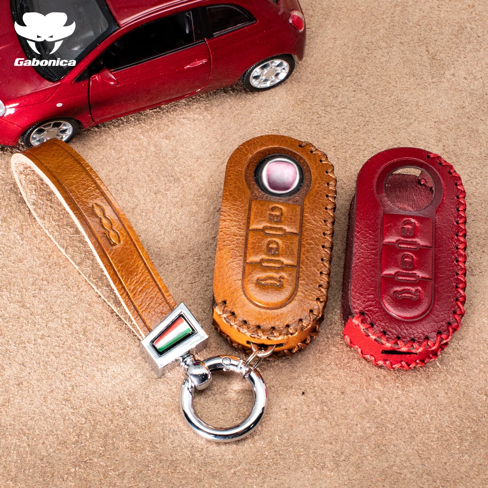 Genuine Leather Car Keychain Key Rings Keyring Car Key Case for Fiat 500 500C 500X 500L Abarth 124 Abarth 595 Car Accessories