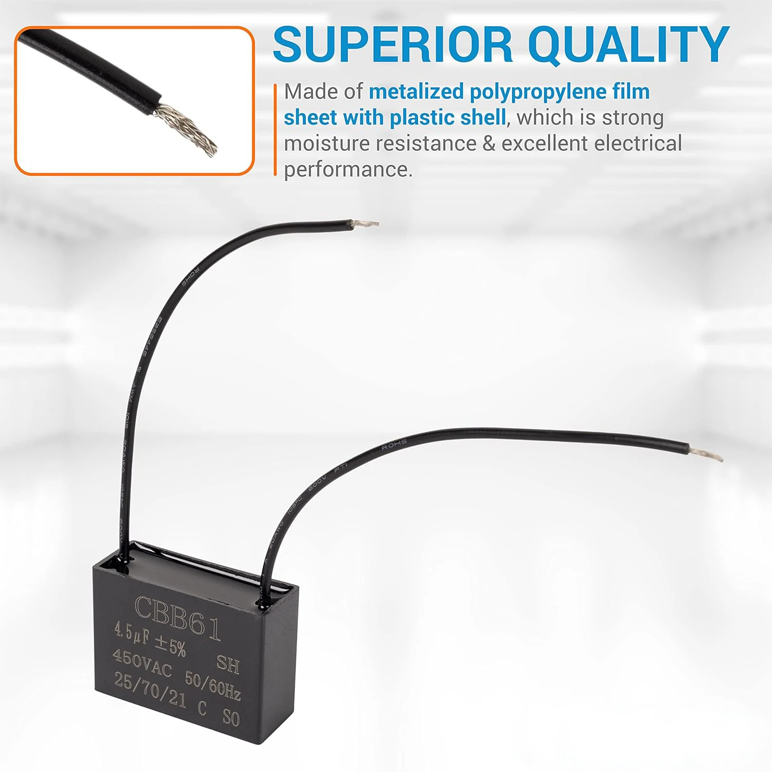 2pcs CBB61 4.5μF/4.5uF 450V 2-Wire Ceiling Fan Capacitor Metallized Polypropylene Film for Electric Fan Pump Motor Generator