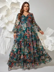 TOLEEN Plus Size Women's Floral Print V-Neck Lantern Sleeve Dress 2024 New in Casual Elegant Formal Party Vacation Maxi Dresses