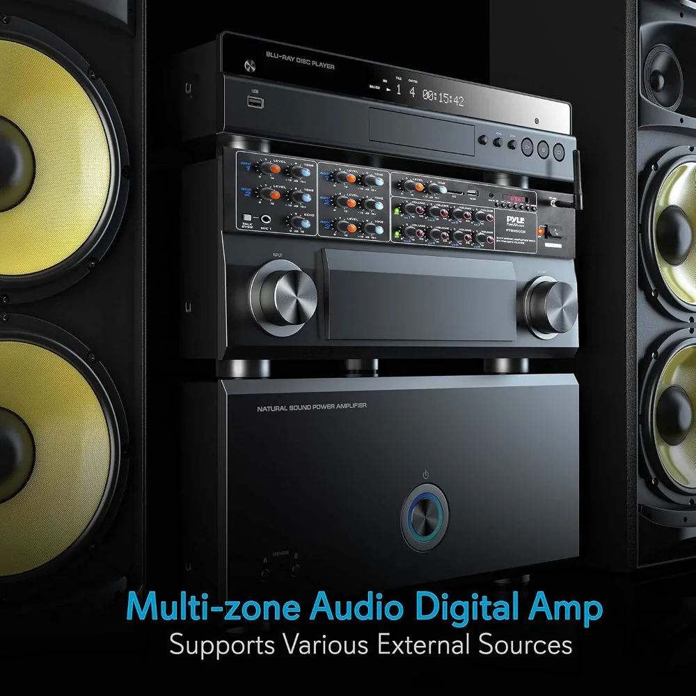 Draadloze Bluetooth Eindversterker-4000W Rack Mount Multi Zone Sound Mixer Audio Home Stereo Ontvanger Box Systeem W/Rca, Usb