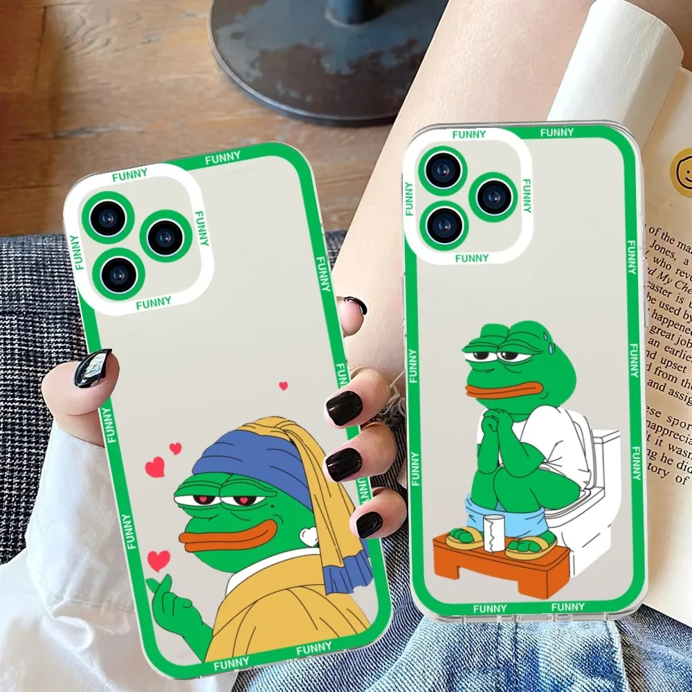 Sad Frog Funny Phone Case For Samsung S 23 22 21 20 ULTRA PLUS Lite Transparent Shell