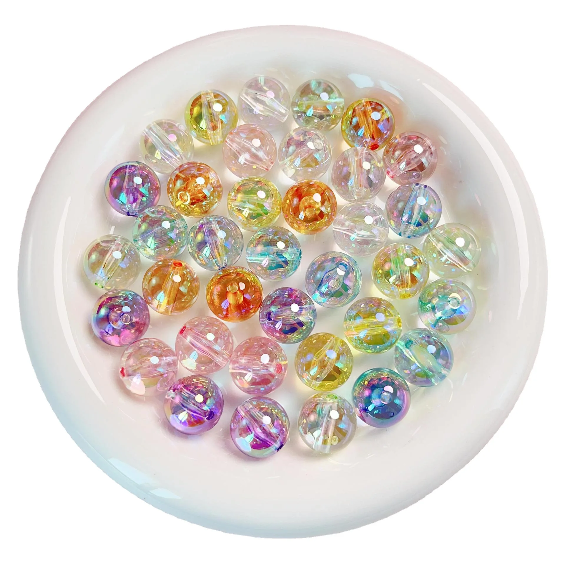 Clear Acrílico Rodada Beads para Meninas, Jóias Beads, Limpar AB, Bubblegum, colar, pulseira, brinco, Cameo, Novo, Fresco, 10Pcs, Lote