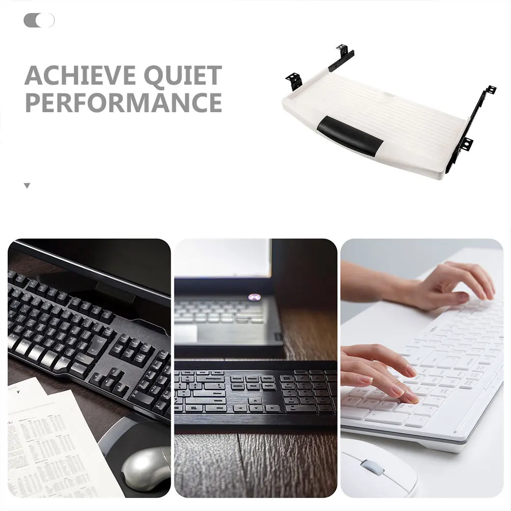 

1 Set Under Desk Keyboard Tray Slide-Out Platform Large Bearing Space Quiet Keyboard Holder Smooth Slides Multi-Purpose Storage