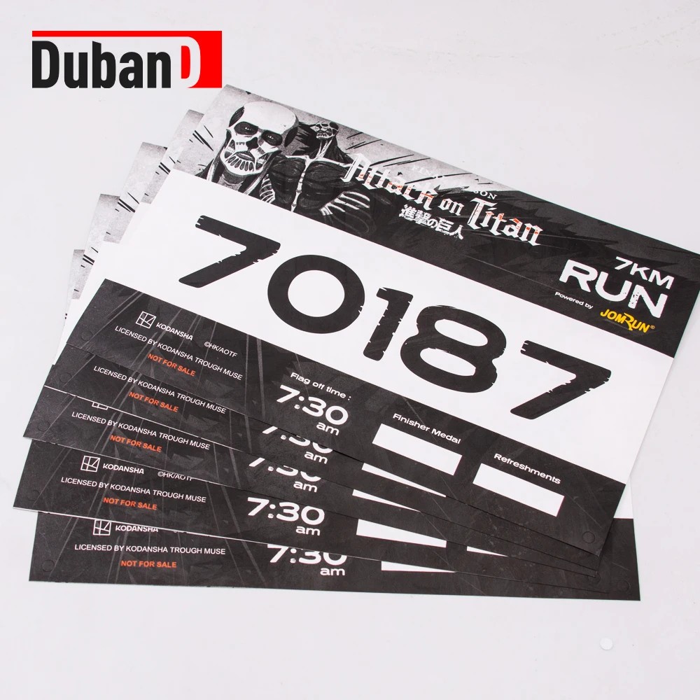 

240*160mm tyvek marathon run bib custom, 100pcs waterproof individual packaging with farewell pin, event activities