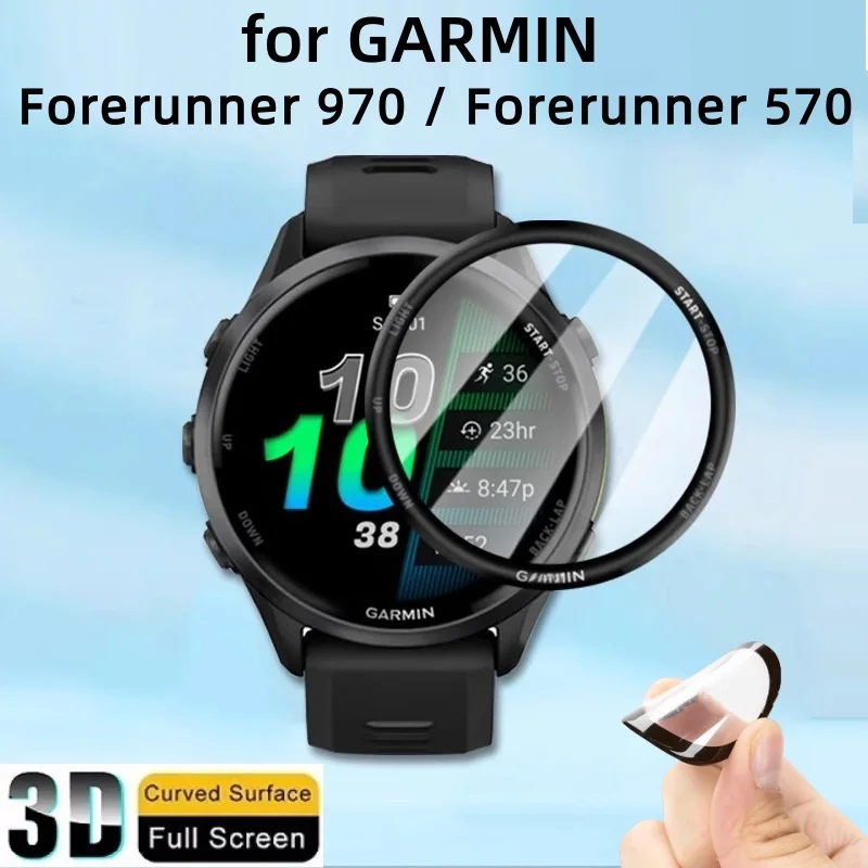 100 peças protetor de tela de borda curvada 3d para garmin forerunner 570/forerunner 970 relógio inteligente película protetora de cobertura completa
