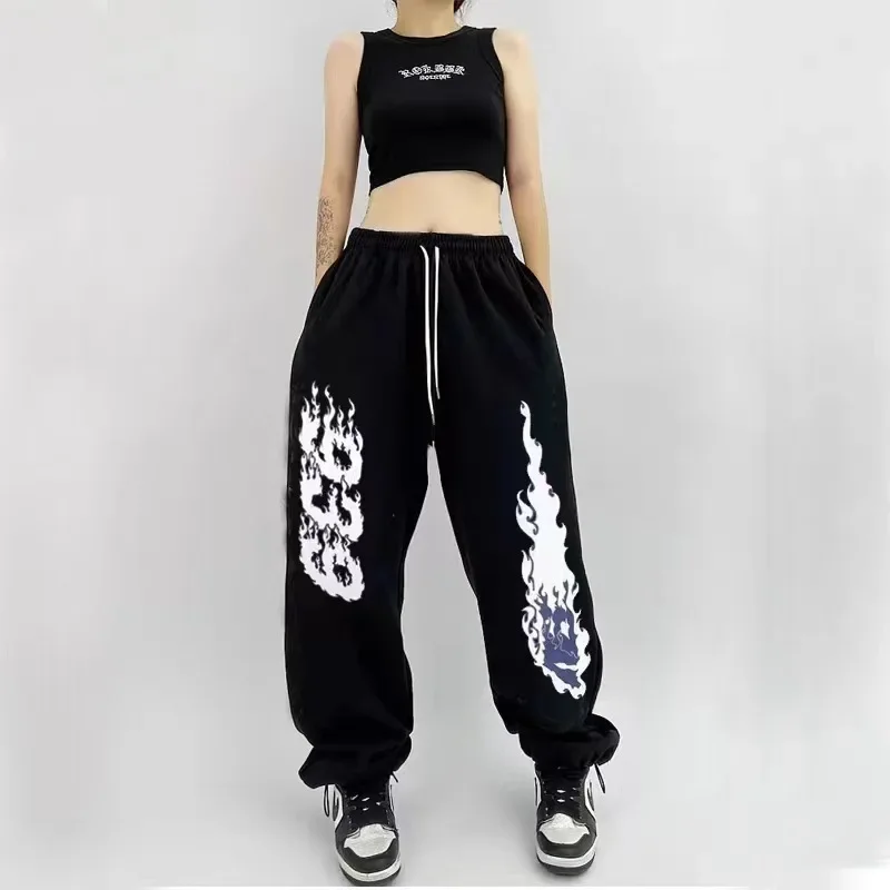 Korean 939 Fire Printing Sweatpants Women's Spring Autumn New Loose Fit Hip Hop Pants Casual Street Dance Jazz Pants Ins