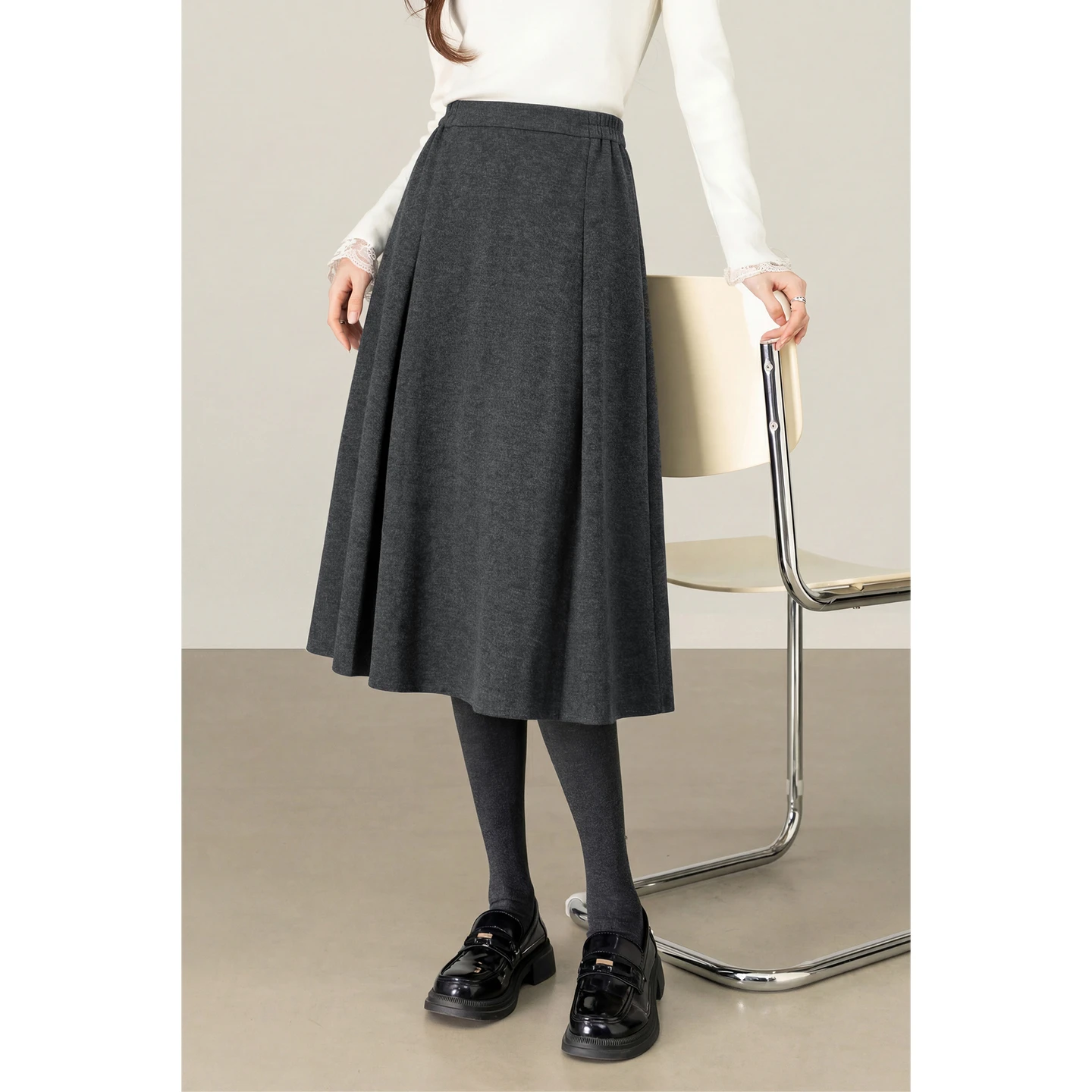 SENTUBILA Women Wool Blend A-Line Midi Skirt 2026 Winter Warm Elegant Flattering Versatile Daily Office Commuter Skirt Q54QG6611