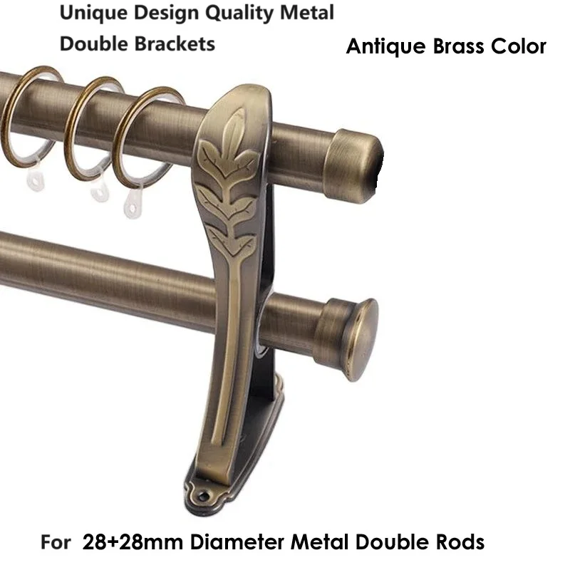 Sungshida 4Pack Brass Plume Metal Double Brackets Metal Holders Drapery Rod Brackets Hook Hangers For 25-28mm Dia. Double Rods