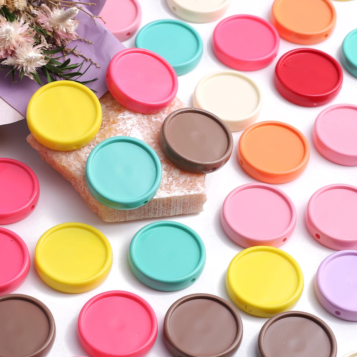 10/20pcs Random Color 30mm Flat Round Disc Acrylic Loose Beads DIY Minimalist Handmade Bracelet Jewelry Making Supplies