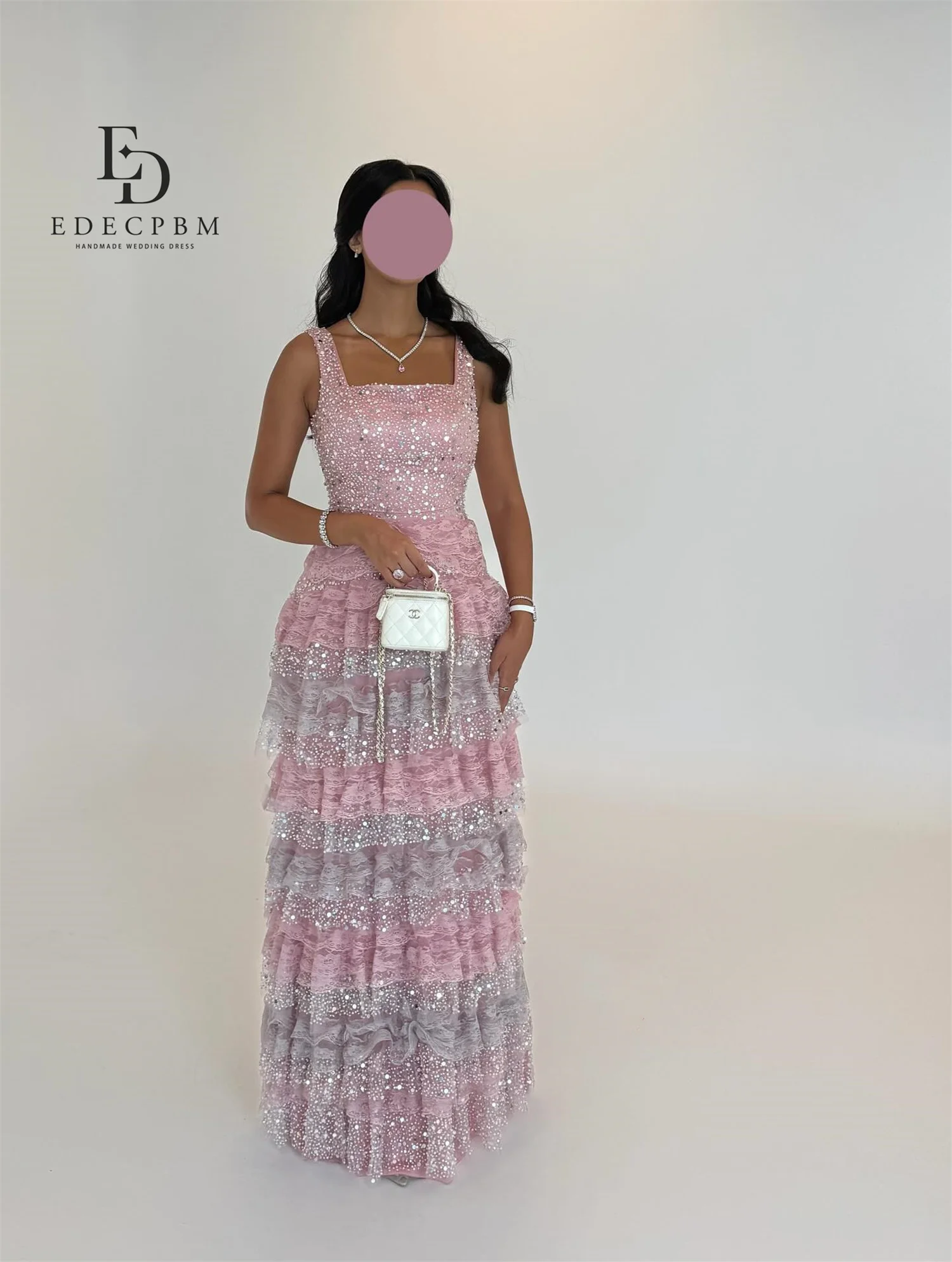 فستان سهرة نسائي وردي من EDECPBM فساتين سهرة فاخرة 2025 فاخرة من فيستدوس دي فيستا ترتر متعدد الطبقات فساتين حفلة موسيقية
