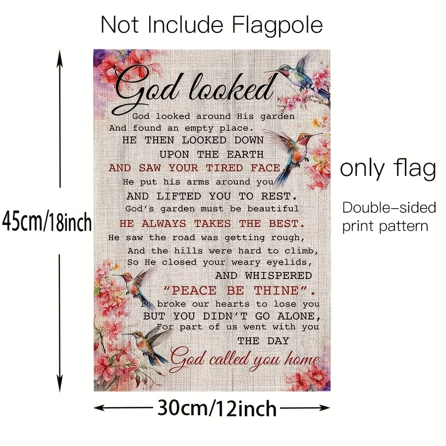 1, Memorial Flag, The Day God Recalled You, Garden Flag, Memorial to a Loved One, Garden Flag, Funeral Sign, for Outdoor Courtyard, Home, Cemetery Decoration 12 × 18 Inches (Flag Only)
