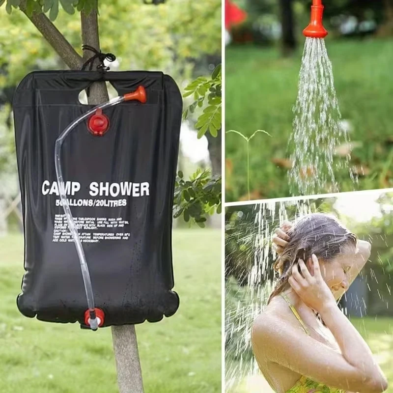 20L Solar Shower Bag Large Capacity Portable Foldable Outdoor Camping Bathing Water Storage Bag with Shower Head & Handle