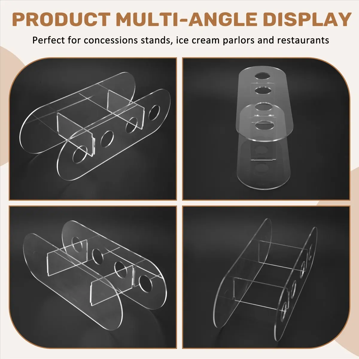 X10A 1pcs Acrylic 4-Hole Double layer Ice Cream Cone Stand