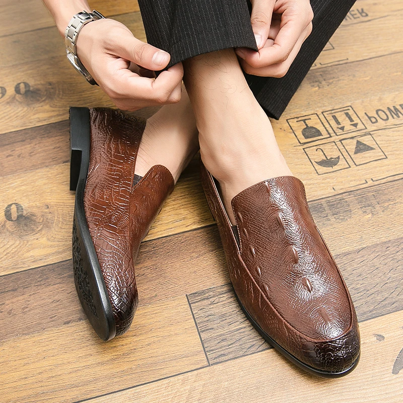 

New Brand Full Grain Leather Business Men Dress Shoes Retro Crocodile Designer Nature Leather Oxford Shoes for Men Size EU 38-46