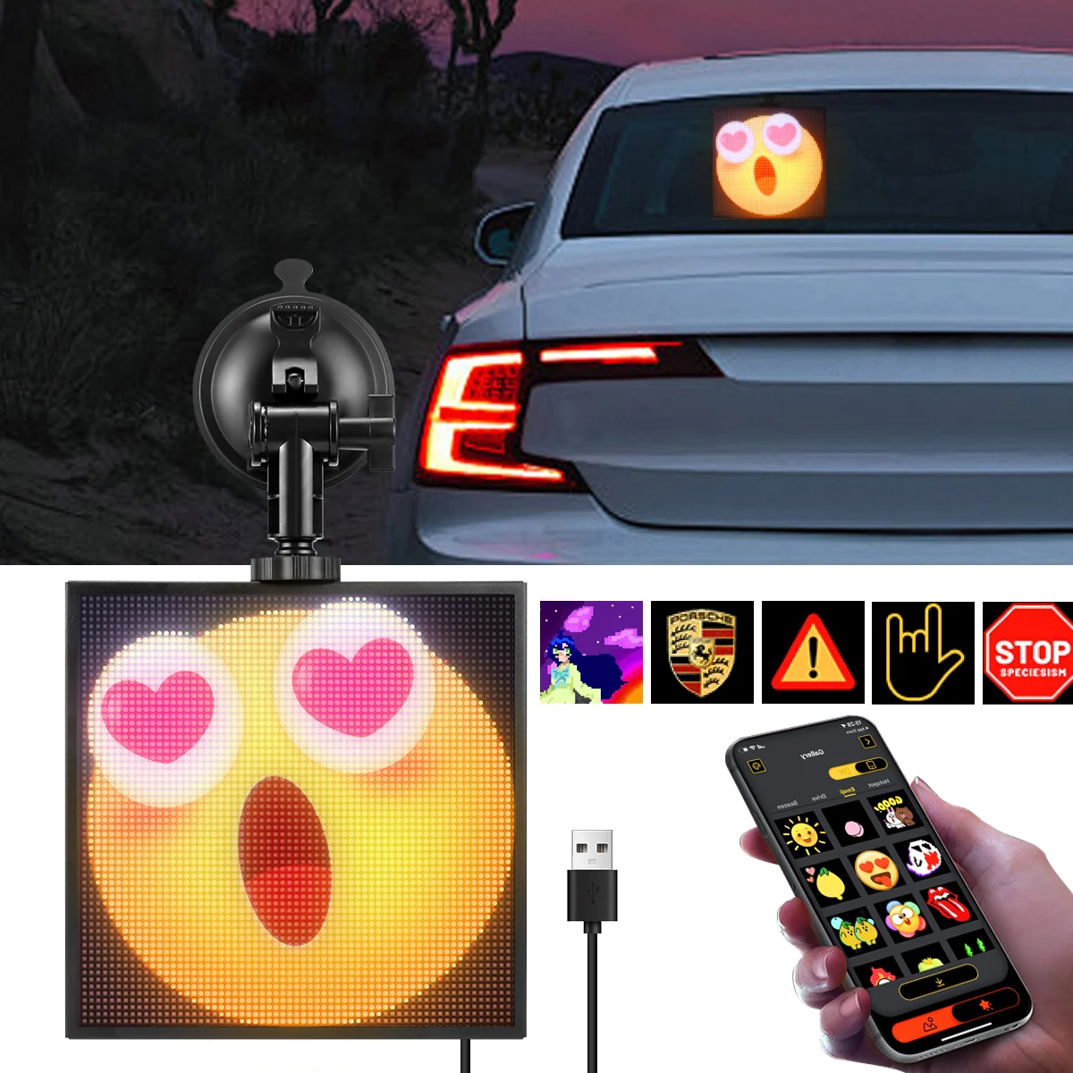 Car Programmable Scrolling Text Animation LED Pixel Matrix Bluetooth Smart Display USB RGB Digital Lamp Holiday Decor Art Screen