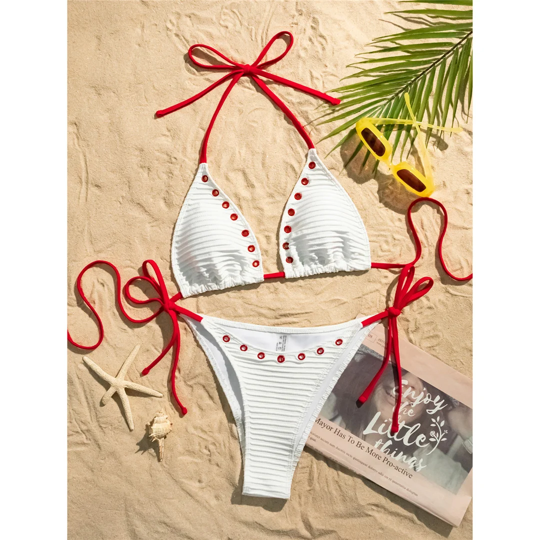 Neuer, verführerischer Bikini mit Trägern und hohem Beinausschnitt, Damen-Badeanzug, zweiteiliges Bikini-Set, Badebekleidung, Badeanzug, Modell V6513. – Detail 9
