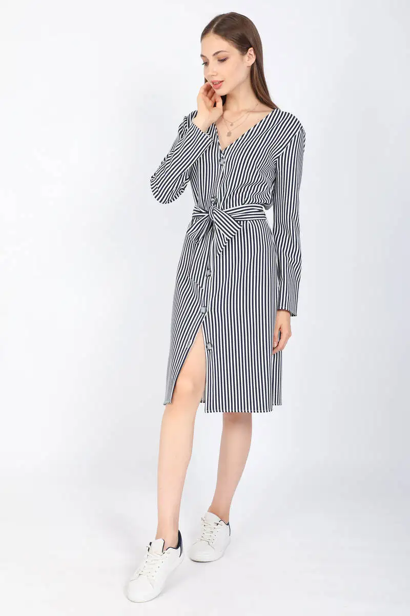 Women's Striped Belted Dress