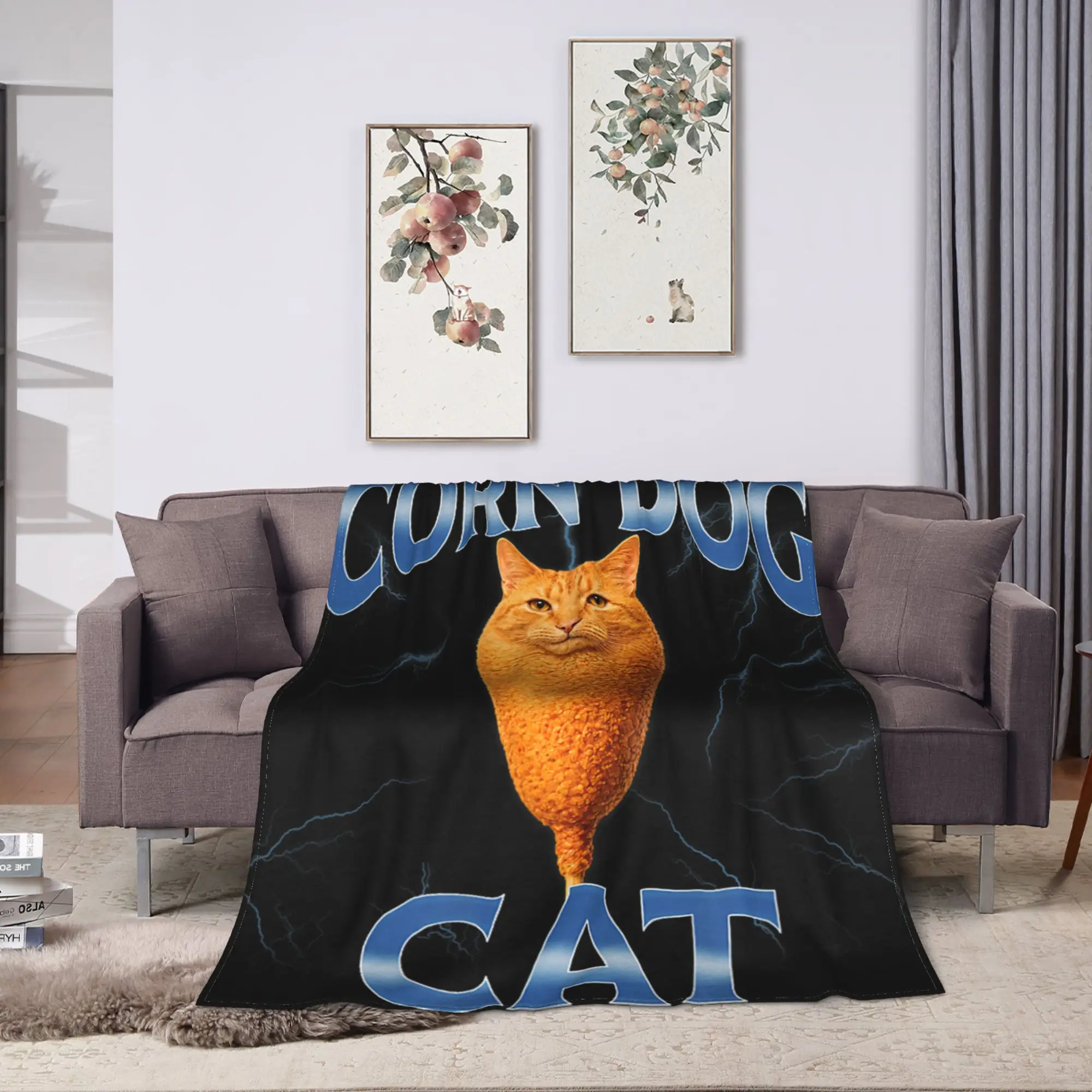 Corn Dog Cat Funny Food Meme Plush Blankets Children  Flannel Bedding Throws For Living Room Warm Soft Quality Bedspread