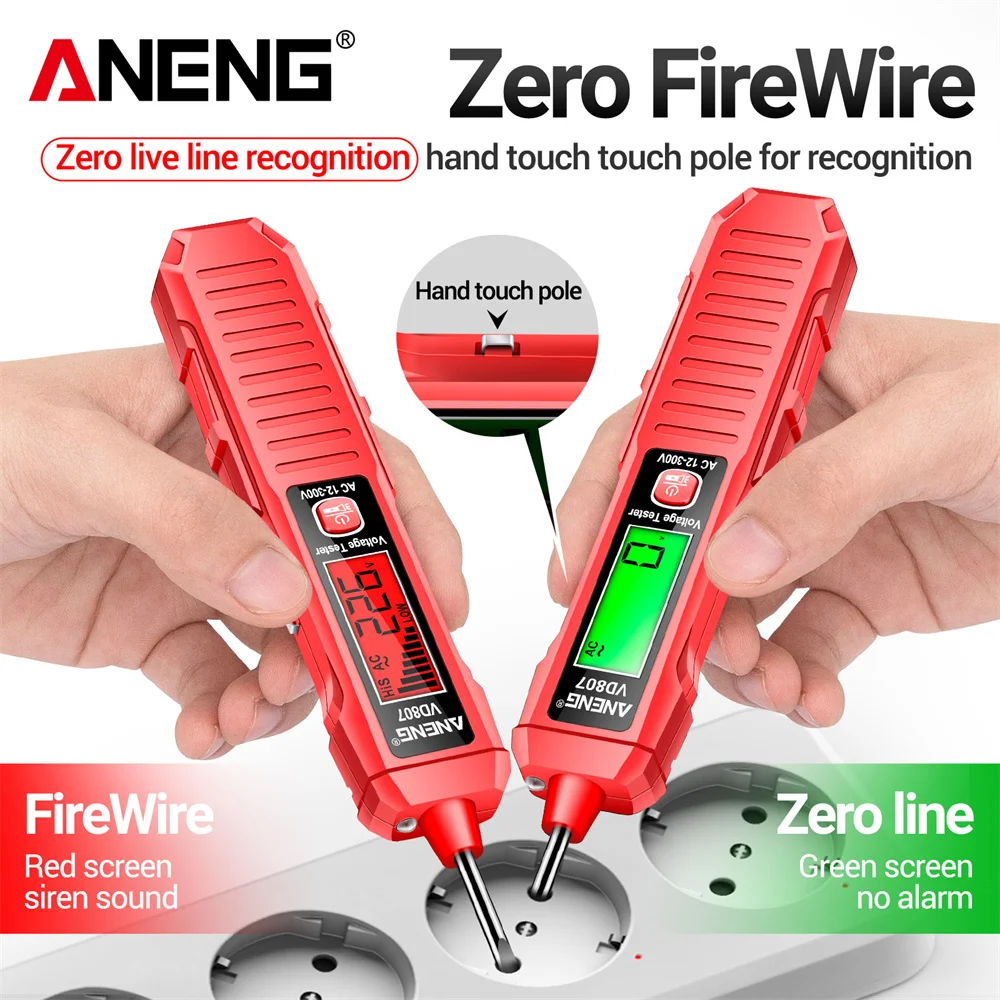 Digital Induction Tester Pen ANENG VD807 Smart 12-300V AC Voltage NCV Non-contact 50/60Hz Zero FireWire Electrician Detector Too