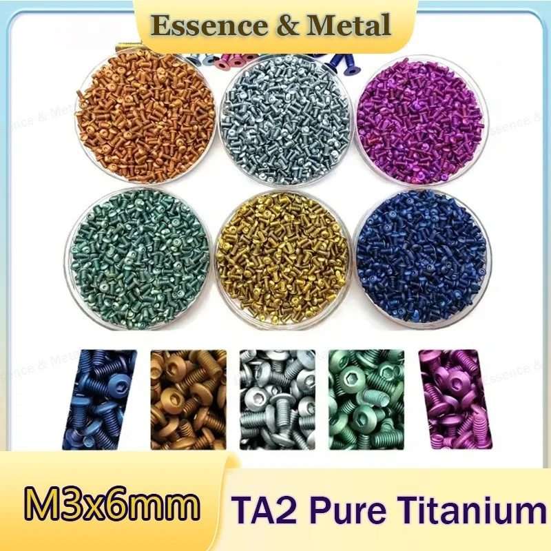 10pcs Colored Titanium Screws TA2 Round Head Hexagonal Screws M3x6 Half Round Head Hexagonal Screws Yellow/Purple/Red/Green/Blue