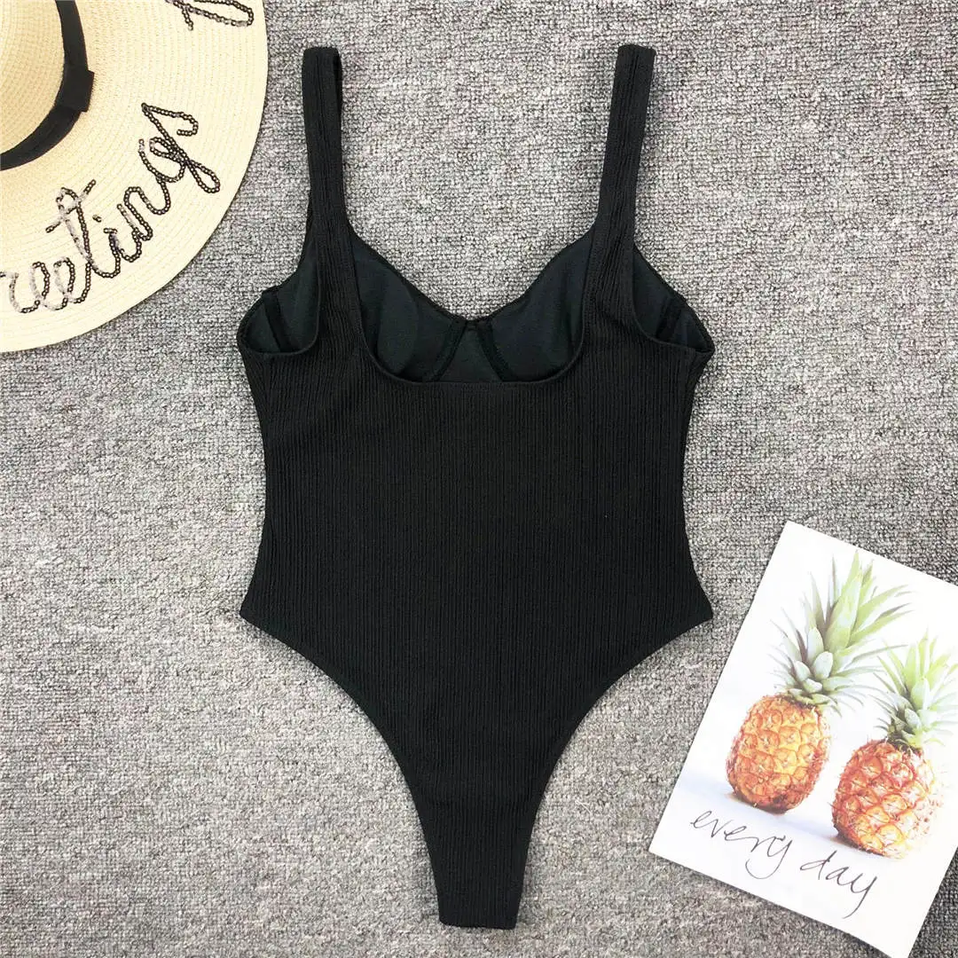 S - XL Neuer, sexy, hoch geschnittener Damen-Badeanzug mit Bügel, gerippt, einteilig, Badebekleidung für Damen, Badeanzug, Damen-Bodysuit V1607 – Detail 15