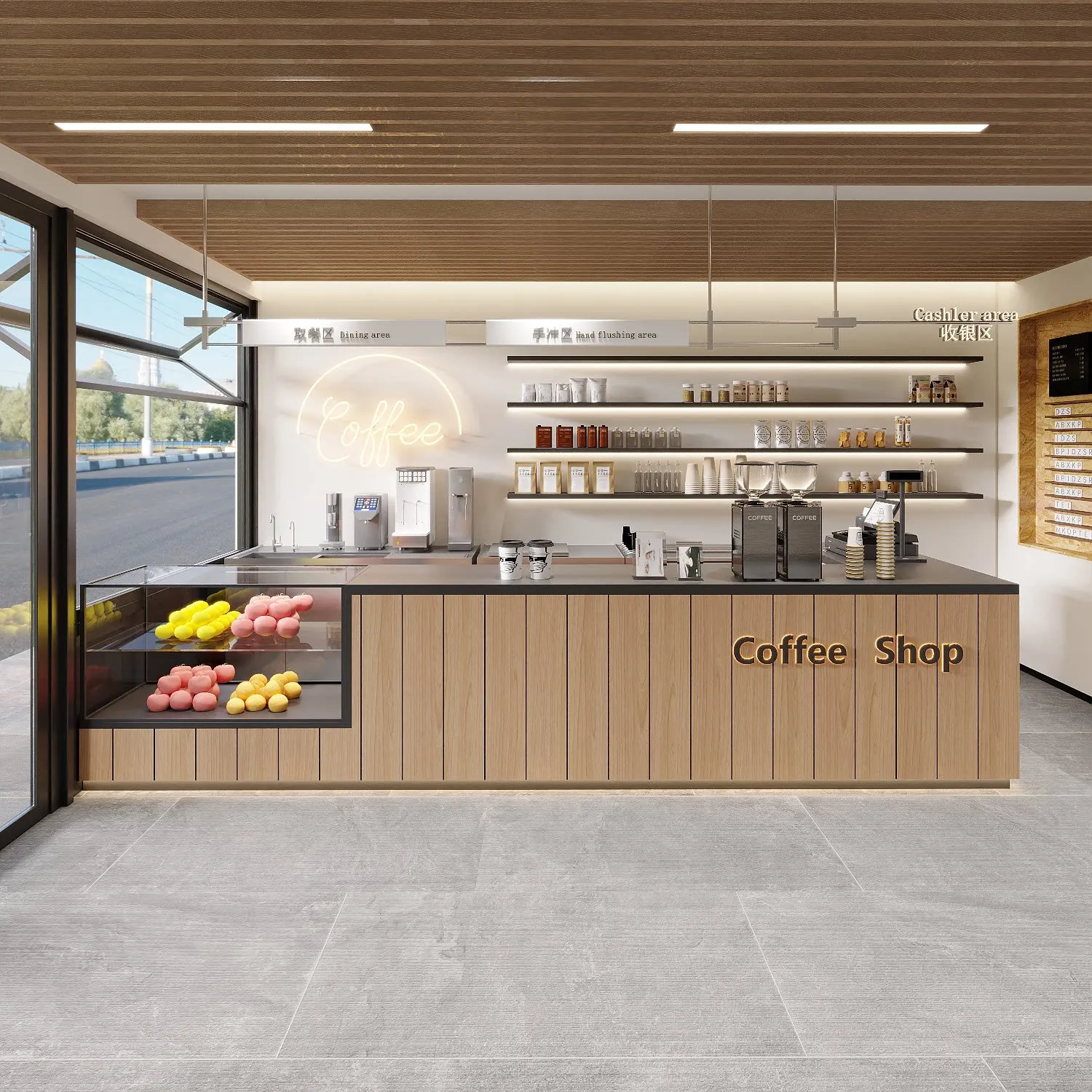 Coffee shop bar checkout page Internet celebrity milk tea shop baking cake fruit shop high-end simple front desk