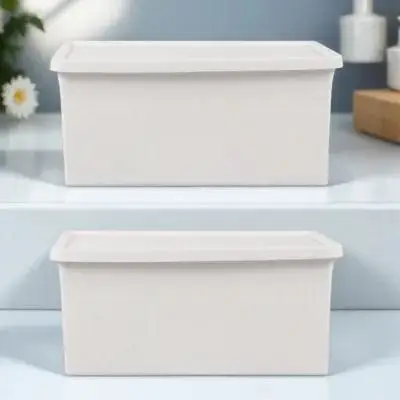 2pcs Plastic Storage Box Strong Premium Household Organizer for Bedroom Sofa Desk Bathroom Kitchen Large Capacity Space