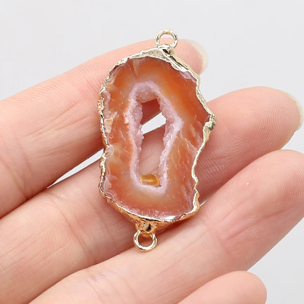 Natural Stone Gem Irregular Geode Gilded Edge Connector Handmade Crafts Necklace Bracelet Accessories for Women 20x30-25x35mm