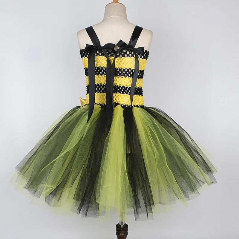 Little Bee Cosplay Costume Tutu Dress for Girls Halloweeen Tulle Flowers Kids Holiday Party Honeybee Fairy Fancy Dress Up Outfit