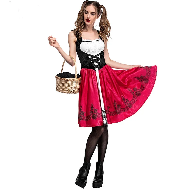 Costume da cappuccetto rosso per adulti per le donne Fancy Halloween Cosplay Carnival Fairy Tale Plus Size Girl Dress mantello