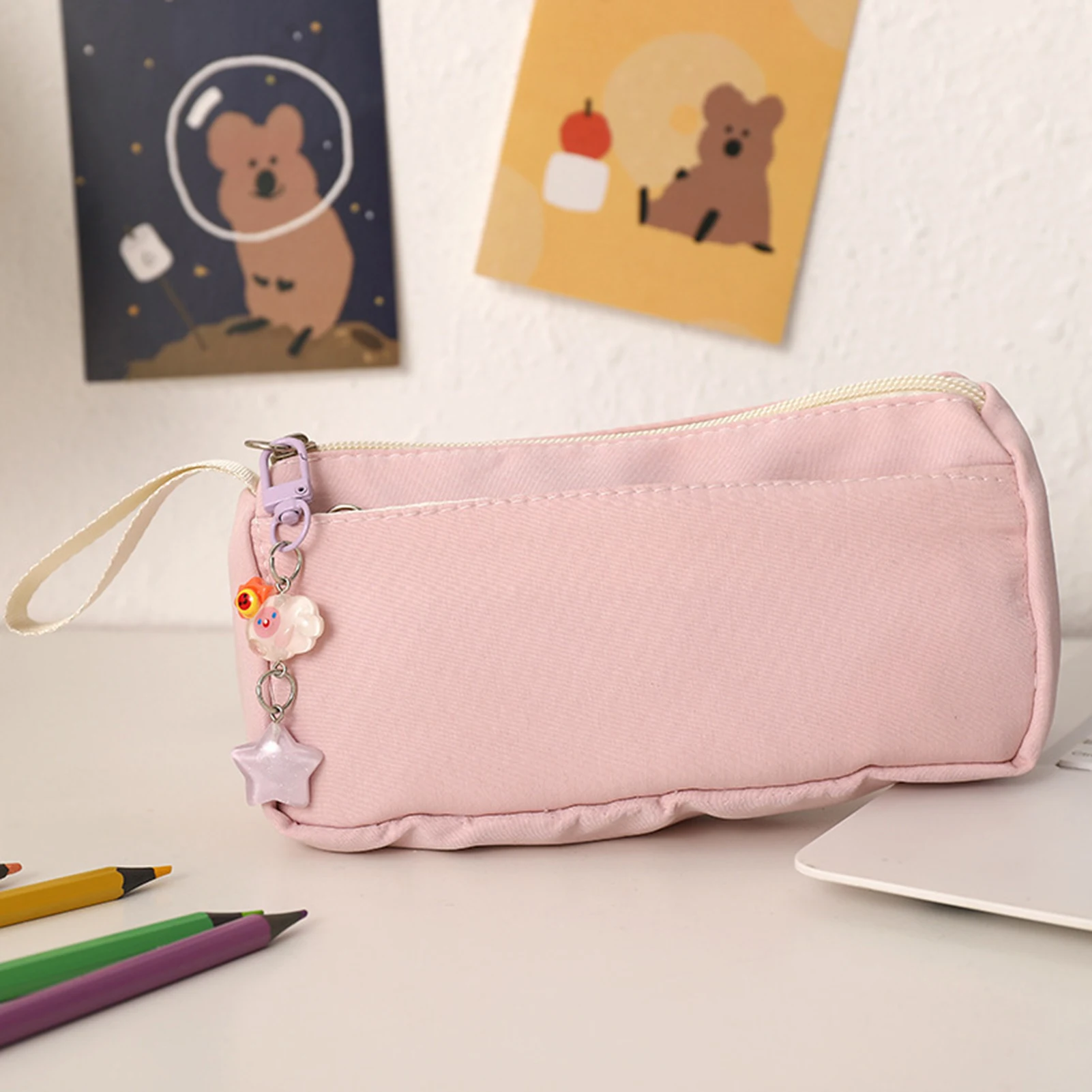 Große Federmäppchen mit viel Stauraum, schlichtes rosa Federmäppchen für Schüler, Stiftetui, Aufbewahrungstasche für Schreibwaren, Schulbedarf