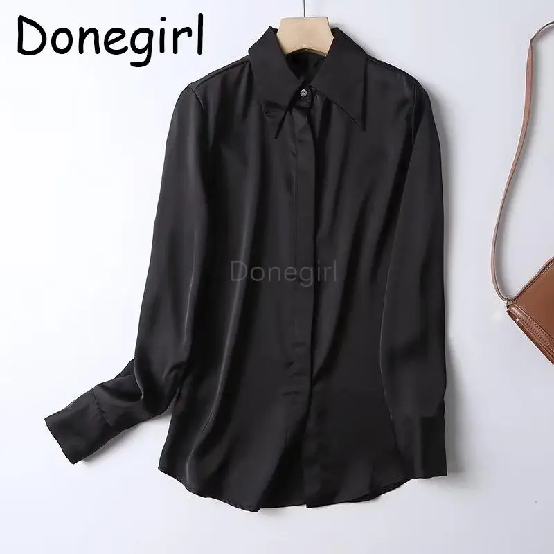 

Donegirl 2023 Spring Autumn New Women Fashion Solid Slim Versatile Satin Shirt Comfort Casual Simple Blouses Female Tops Chic