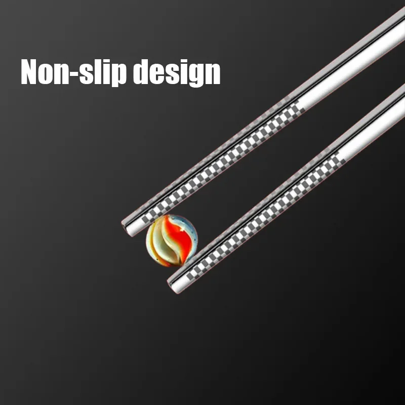 6color Stainless Steel Metal Chopsticks Household Lunch Tableware Travel High Temperature Sterilizable Non-slip with Storage Box