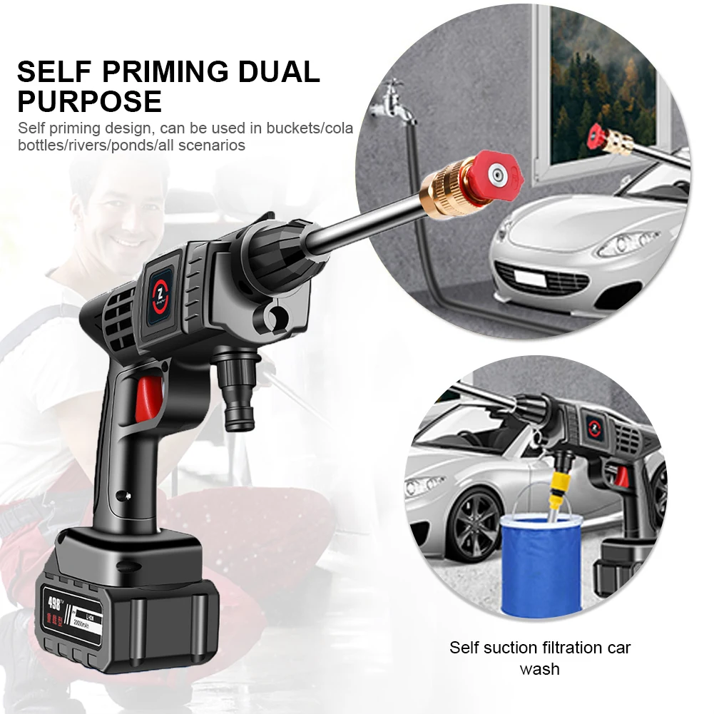 Car Wash Gun 30BAR Cordless High Pressure Cleaner Washer Car Wash Pressure Water Cleaning Machine for Auto Home Garden