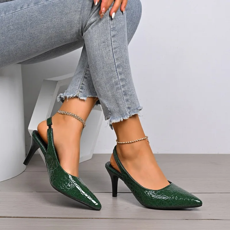 Zapatos de Tacón Verde para Mujer, Zapatos de Vestir de Lujo con Punta en Pico, Zapatos Clásicos de Oficina para Dama, Talla 42, Salto Feminino