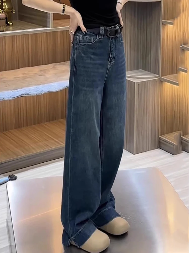 Fashion narrow version wide leg jeans women autumn 2025 new slim and versatile commuting high waist straight leg pants