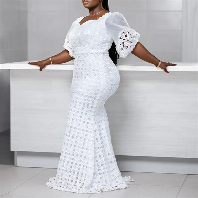 Plus Size Lace Dress Ankara Style White African Dresses For Women Long Bodycon Hollow Out Outfits Dubai Turkey Marocain Boubou AliExpress