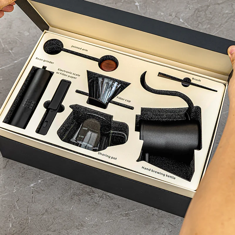Hand Crank Grinder Coffee Brewing Gift Box Drip Pot Digital Scale Combo Household Brewing Tool For Holiday Present
