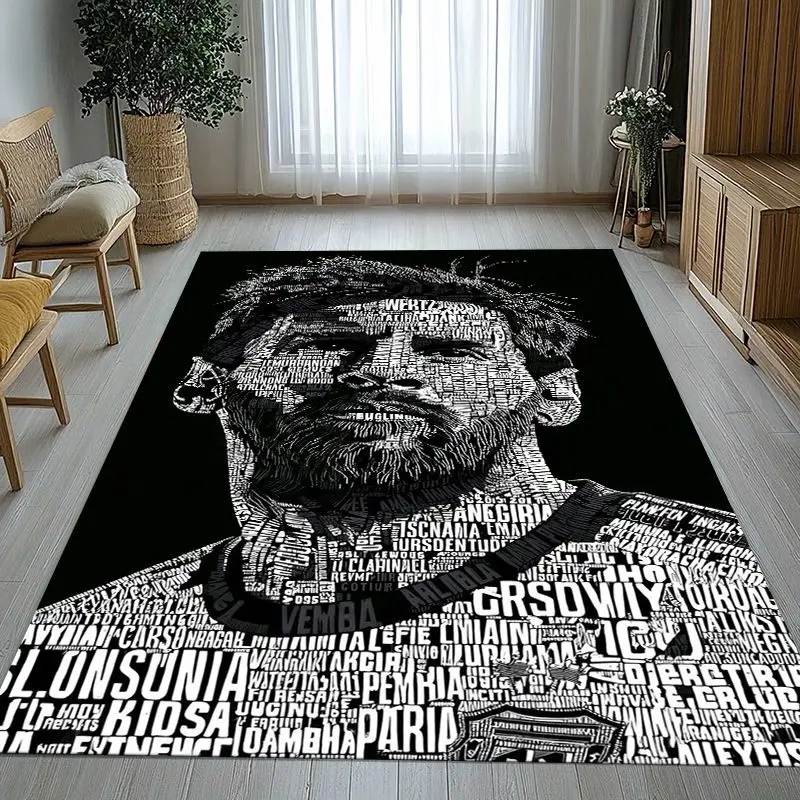 3D Soccer Legend M-Messi Football Star Area Rug,Soft Non-Slip Carpet Mat for Living Room Bedroom,Sofa Floor Rug,Home Decor Gift