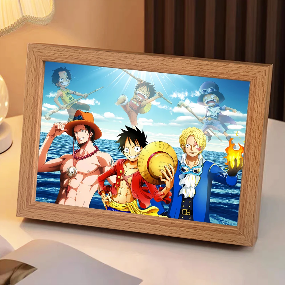 LEDAnime الشكل قطعة واحدة ضوء اللوحة إطار الصورة زورو لوفي Led ضوء الليل عيد ميلاد ديكور غرفة نوم هدايا عيد الميلاد مصباح قمري