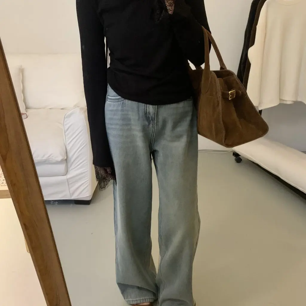 

B2XH-11156 Женские толстые бархатные синие джинсовые широкие брюки, повседневные, простой стиль, европейско-американская мода, зимняя новинка, оптовая продажа