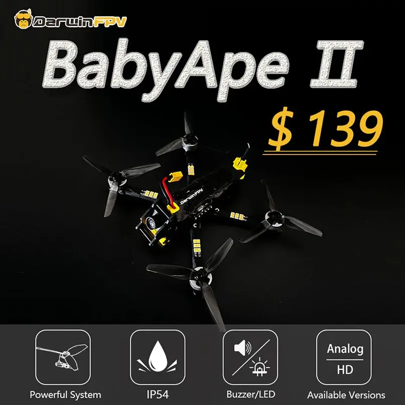 DarwinFPV BabyApe Ⅱ BabyApe 2 HD 3.5 Inch Freestyle 4S 6S FPV Racing Drone 156mm F411 FC 30A ESC Runcam WASP HD Digital System