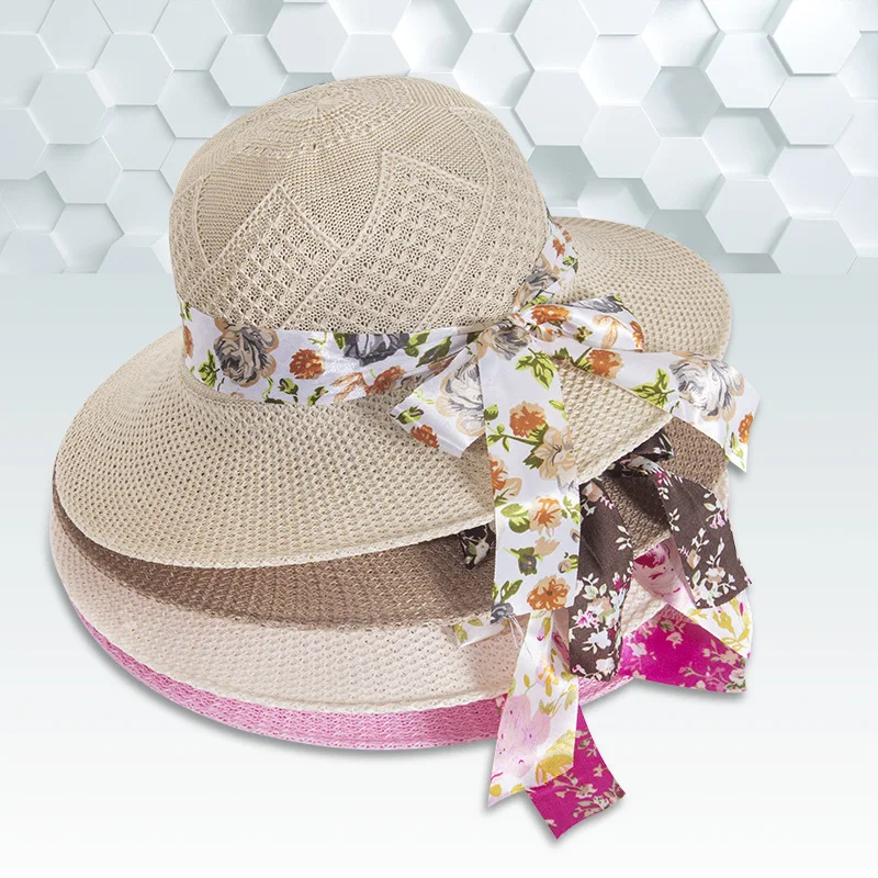 Summer Wide Brim Bowknot Straw Sun Hats for Women Ladies Long Floral Ribbon Outdoor Travel Beach Hat Protection Panama Caps 2022