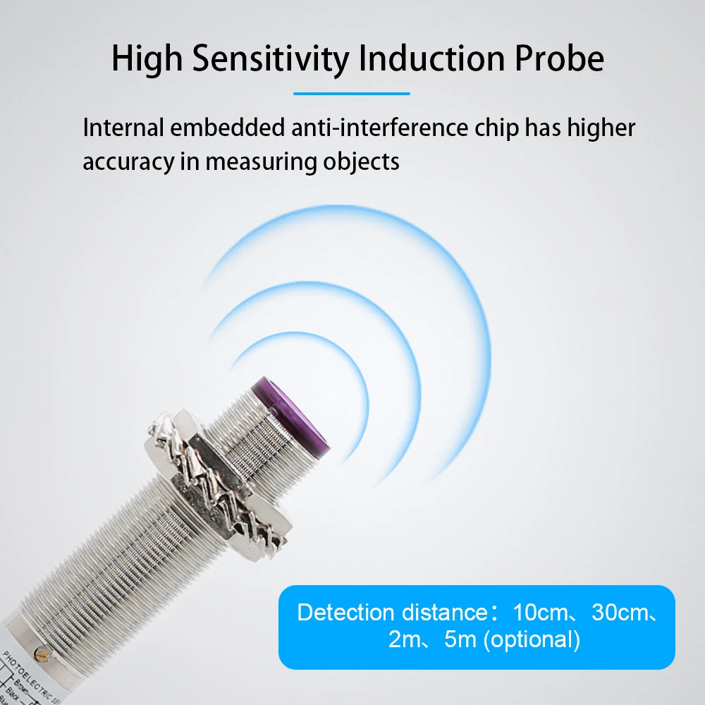 Cloweit M18 MH18 Metel Body Photo Electrical Optical Sensor With Connector Diffuse Reflector Through-Beam Type Proximity Switch