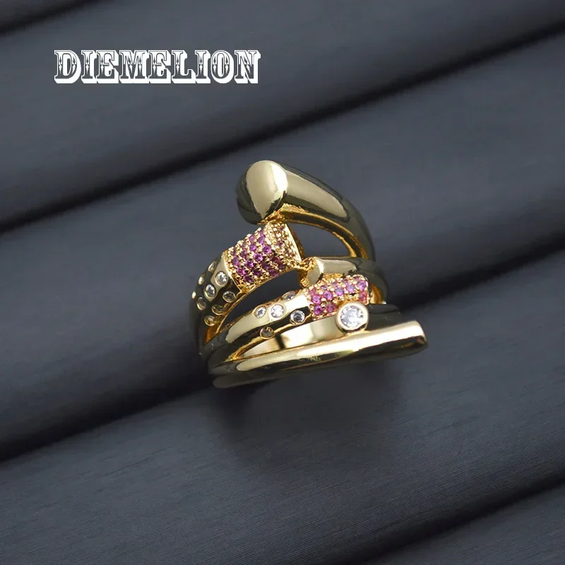 New European and American Design Micro Setting Colorful Zircon Metal Cross Opening Rings for Women Gothic Girls\' Luxury Jewelry