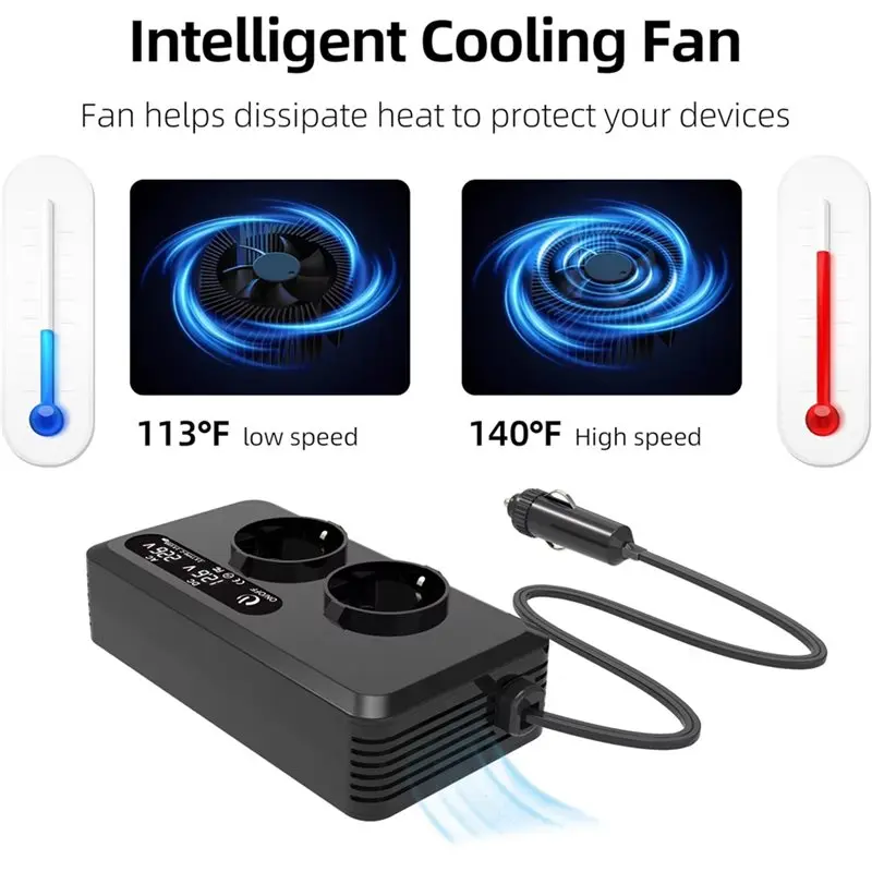 ABXN-EU Plug 200W Car Inverter Featuring 2 USB And 2 Type-C Ports- Powerful Inver For Fast Charging In Vehicles