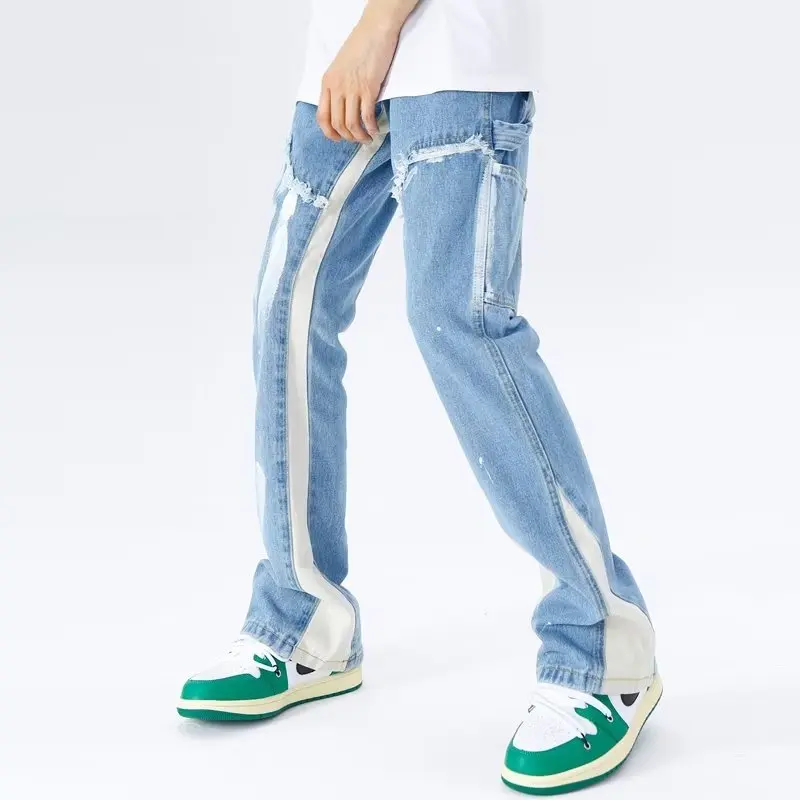 

2023 Cyber Y2K Fashion Washed Blue Baggy Flared Jeans Pants For Men Clothing Straight Hip Hop Women Denim Trousers Ropa Hombre